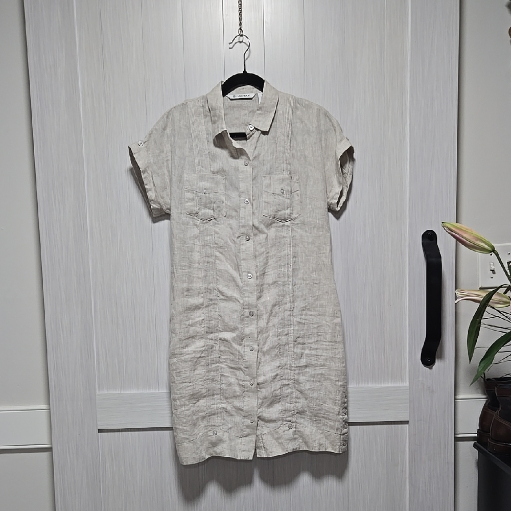 Cubavera Natural Linen Shirt Dress Women Sz S